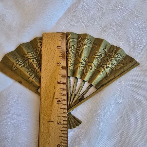 Vintage Solid Brass Decorative Gold Fan Wall Art Decor - Picture 5 of 7